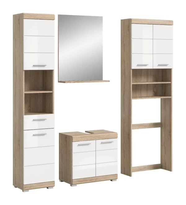 Lambada Badmöbelset L13 Weiß hochglanz, Eiche Dekor.