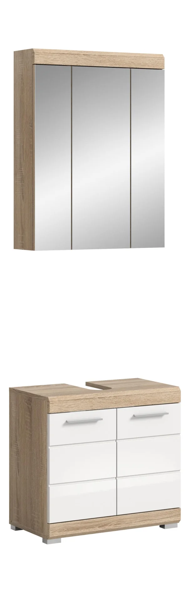 Lambada Badmöbelset L3 Weiß hochglanz, Eiche Dekor.