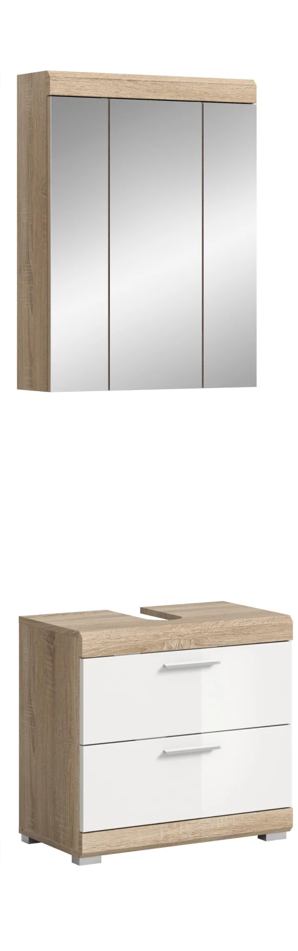 Lambada Badmöbelset L4 Weiß hochglanz, Eiche Dekor.