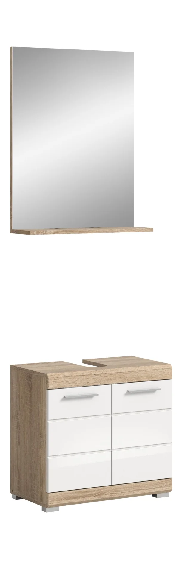 Lambada Badmöbelset L5 Weiß hochglanz, Eiche Dekor.