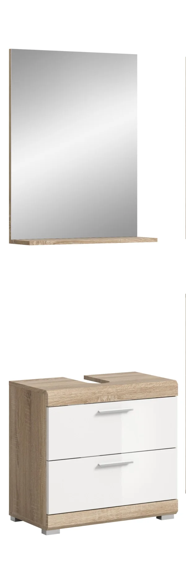 Lambada Badmöbelset L6 Weiß hochglanz, Eiche Dekor.