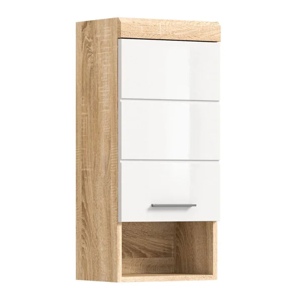 Lambada Badschrank wandhängend 1 Tür, 1 Ablage Hochglanz weiß,Eiche dekor.