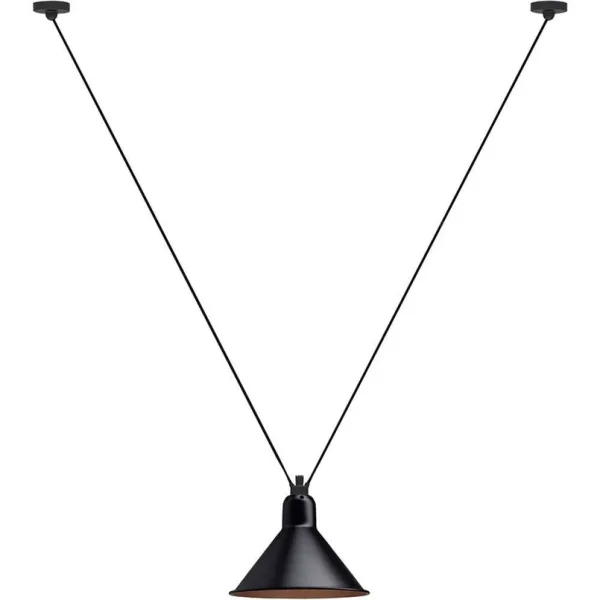 Lampe Gras - 323 L Pendelleuchte Konisch Schwarz/Kupfer