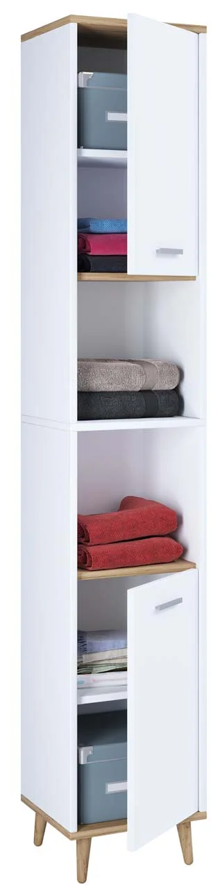 Landos Hochschrank Bad weiß, Eiche dekor.