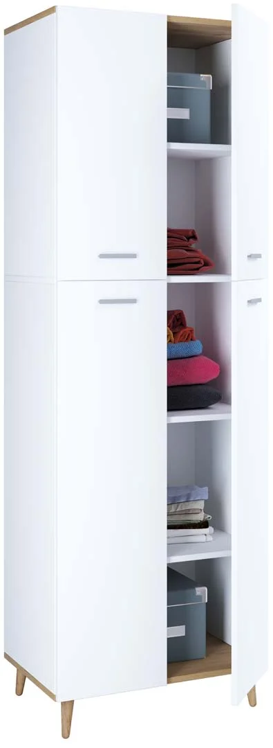 Landos Kleiderschrank 4 Türen weiß, Eiche dekor.