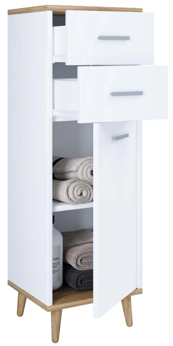 LandosI Hochschrank Bad weiß, Eiche dekor.