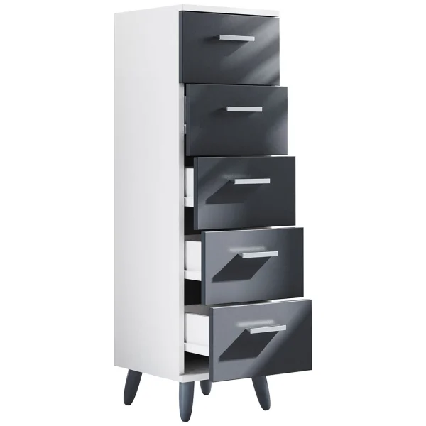 LandosSB Badschrank 5 Schubladen anthrazit, weiß.