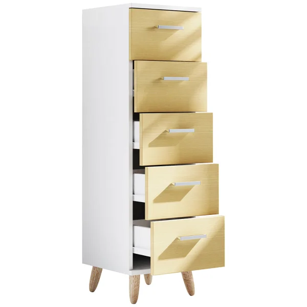 LandosSB Badschrank 5 Schubladen Eiche dekor, weiß.