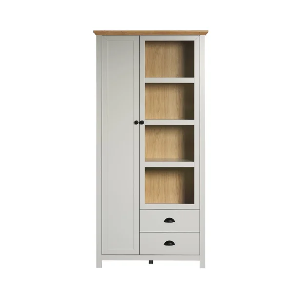 Landside Vitrinenschrank 2 Türen, 2 Schubladen, grau.