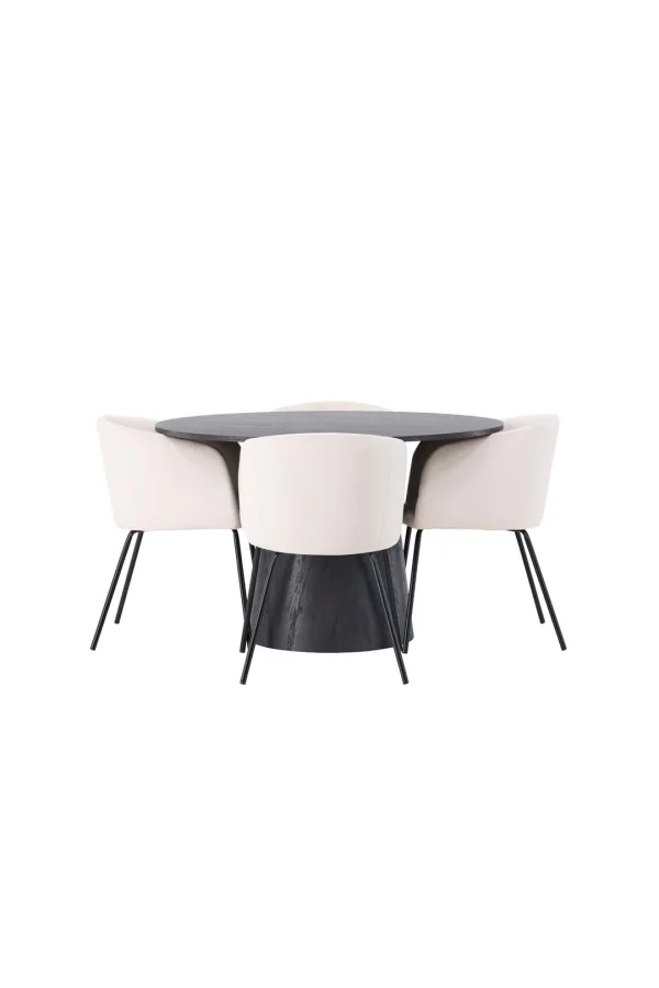 Lanzo Essgruppe Tisch mocca und 4 berit Stühle beige.