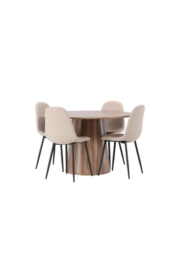 Lanzo Essgruppe Tisch natur und 4 Polar Stühle beige.