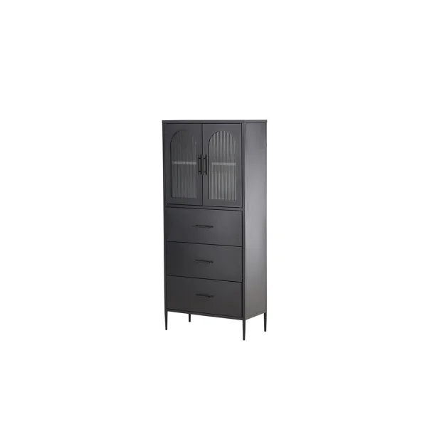 LaPaz Vitrinenschrank 2 Türen, 3 Schubladen schwarz.