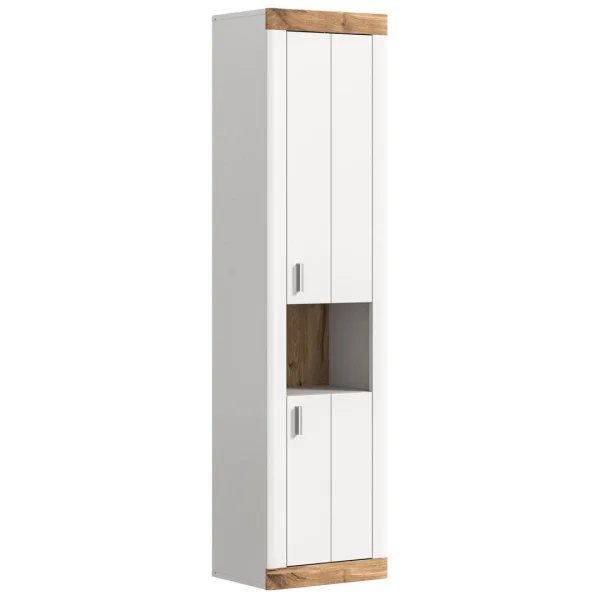 Laredo Hochschrank Bad wandhängend 2 Türen, 1 Ablage matt weiß,Eiche dekor,weiß.