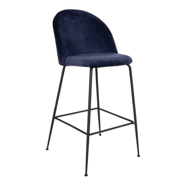Laust Barhocker blau Velour, schwarze Beine.
