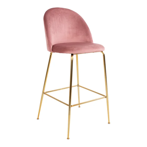 Laust Barhocker rosa Velour, Beine im Messing Look.