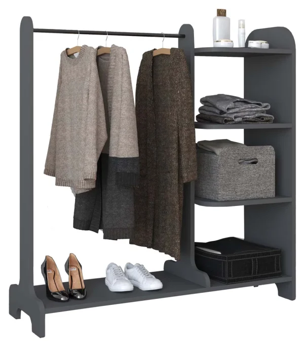 Lempu Kleiderschrank Regal mit Kleiderstange 4 Ablagen anthrazit.