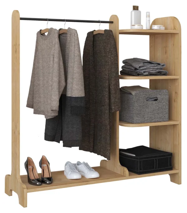 Lempu Kleiderschrank Regal mit Kleiderstange 4 Ablagen Eiche dekor.