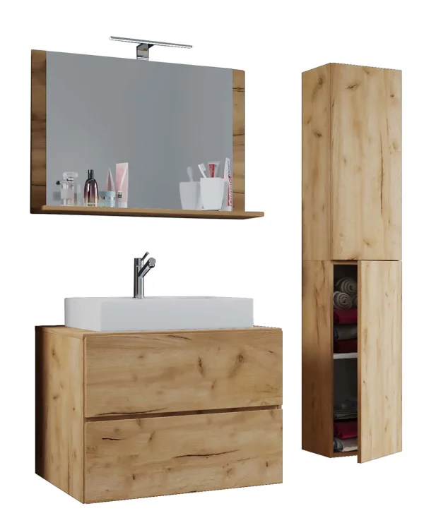 LendasL Badmöbel-Sets 60 cm, Spiegel Honig Eiche Dekor.