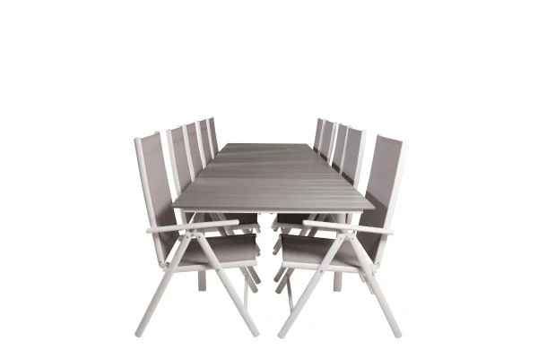Levels Gartenset Tisch 100x229/310cm und 10 Stühle Break weiß, grau.