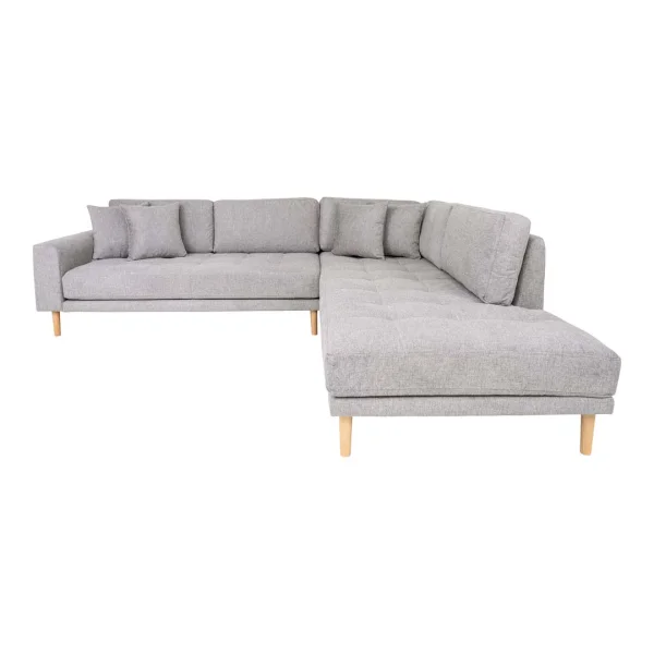 Lido Ecksofa rechts gewendet mit 4 Kissen hellgrau.