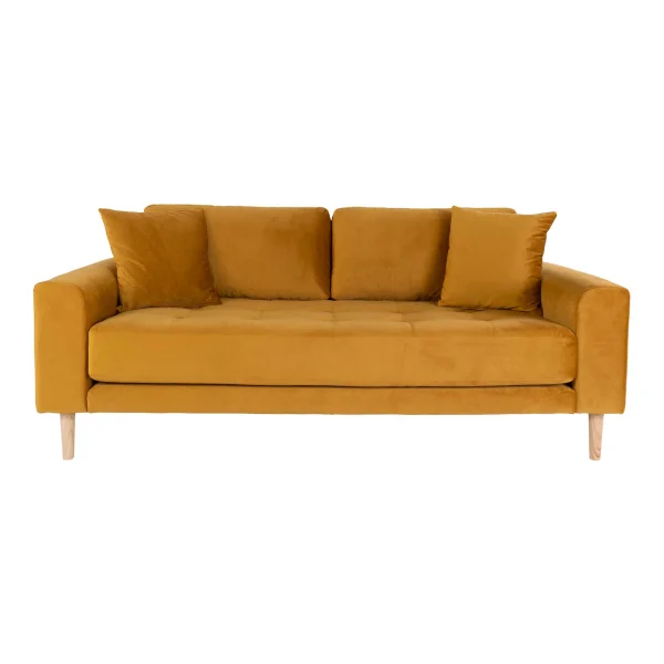 Lido Sofa 2,5 Pers. velour inkl. 2 dekorative Kissen, senfgelb.