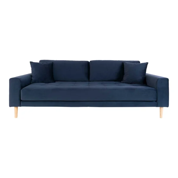 Lido Sofa 3 Pers. velour inkl. 2 dekorative Kissen, blau.