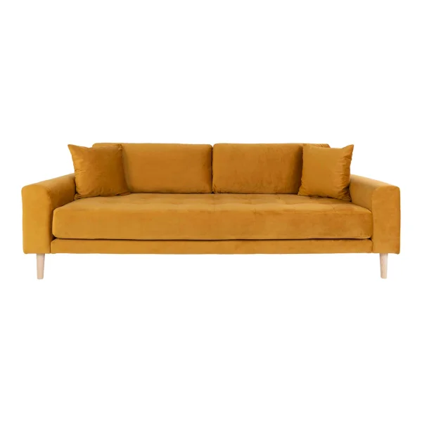 Lido Sofa 3 Pers. velour inkl. 2 dekorative Kissen, senfgelb.
