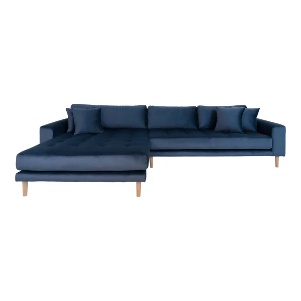 Lido Sofa , Chaiselongsofa links gewendet Velour dunkel blau.