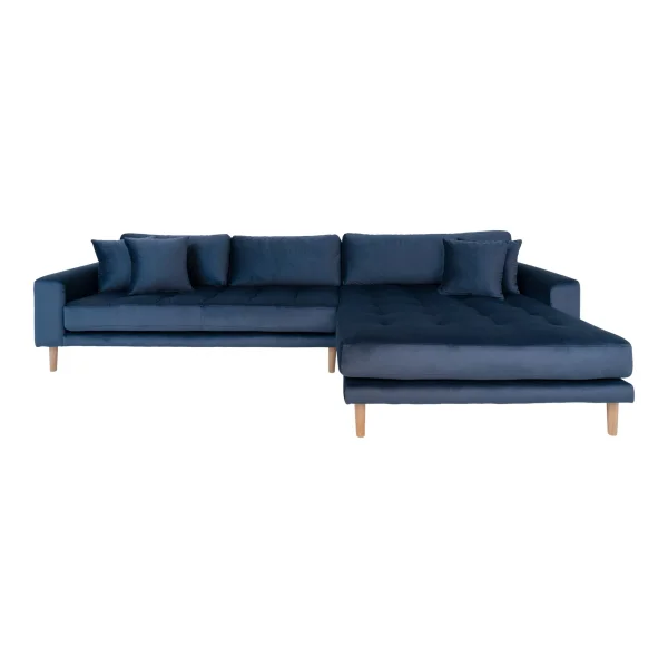 Lido Sofa , Chaiselongsofa rechts gewendet Velour dunkel blau.