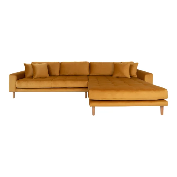 Lido Sofa , Chaiselongsofa rechts gewendet Velour senf gelb.