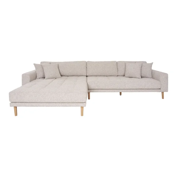 Lido Sofa Linksdrehend mit vier Kissen beige.