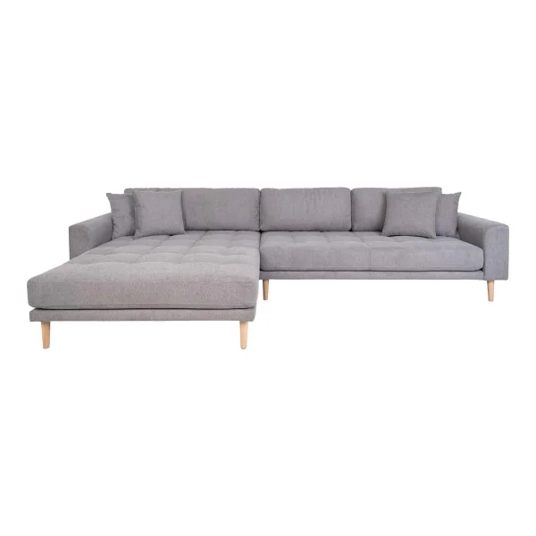 Lido Sofa , Loungesofa links gewendet mit 4 Kissen hellgrau.