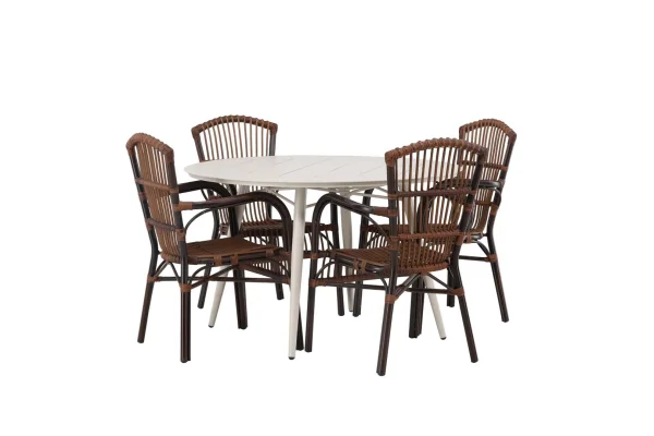 Lina Gartenset Tisch Ø120cm beige, 4 Stühle Galera braun.