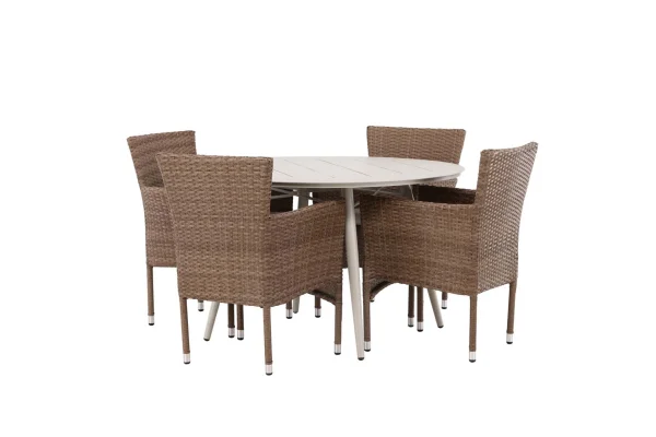 Lina Gartenset Tisch Ø120cm beige, 4 Stühle Malina natur.