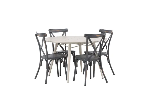 Lina Gartenset Tisch Ø120cm beige, 4 Stühle Peking dunkel grau.