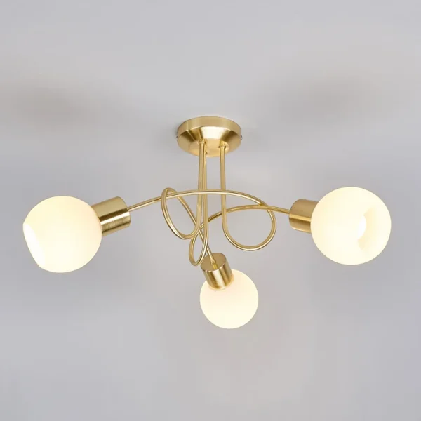 Lindby -  Deckenlampe Elaina, Ø52cm, 3-flg., messing, Glas, E14