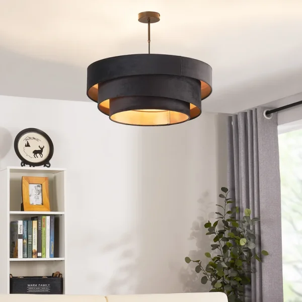 Lindby -  Deckenlampe Jusari, schwarz, Textil, Ø 56 cm, E27