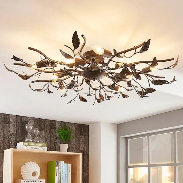 Lindby -  Deckenlampe Yos, 10-flg., 95 cm, schwarz-kupfer, E14