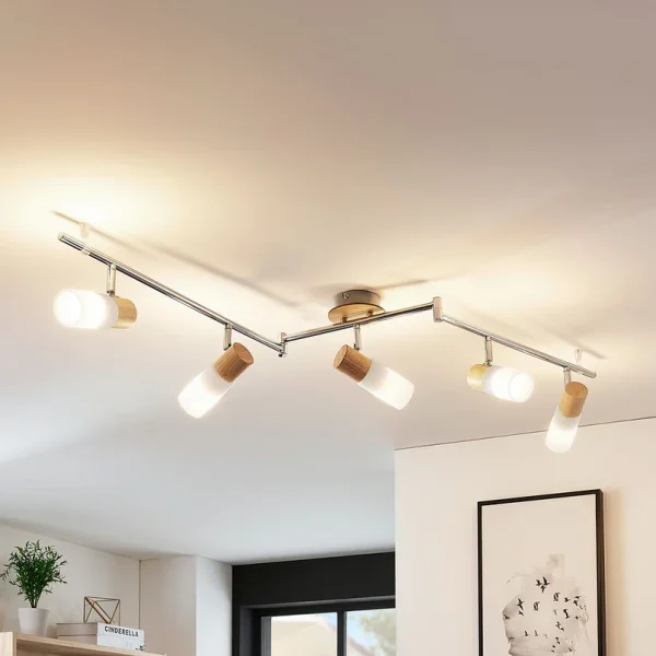 Lindby -  Deckenstrahler Christoph, 130 cm, 4-flg., Holz, Glas