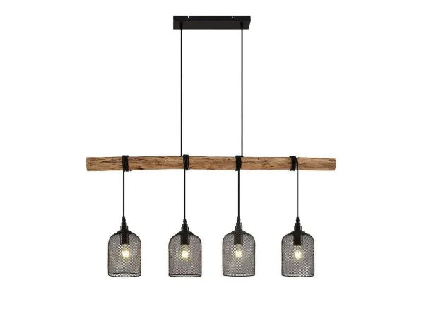 Lindby - Elrond 4 Pendelleuchte Black/Wood