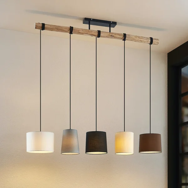 Lindby -  Hängeleuchte Amilia, Stoff, 5-flg., grau/beige, E27