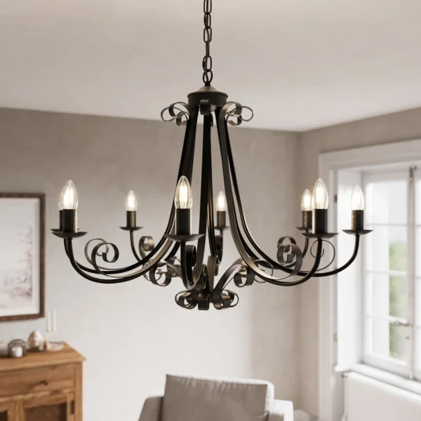 Lindby -  Kronleuchter Scaleria, Ø 81 cm, 8-flammig, braun, E14