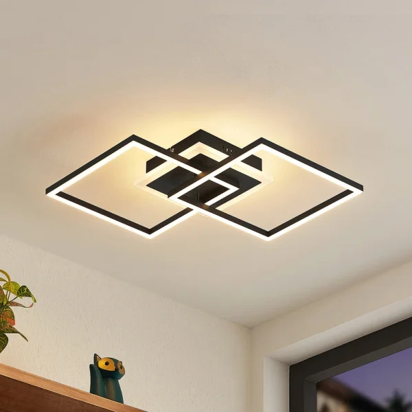Lindby -  LED-Deckenlampe Fjardo, eckig, schwarz, CCT, Remote