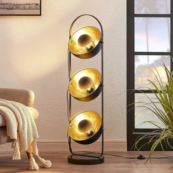 Lindby -  Stehleuchte Muriel, 3-flg., schwarz/gold, Metall