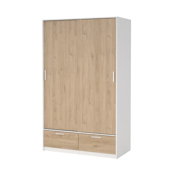 Line Kleiderschrank 2 Türen 2 Schubladen Nussbaum dekor weiß.