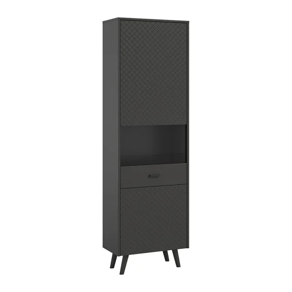 Linea Vitrinenschrank 1 Tür 1 Glastür matt grau.