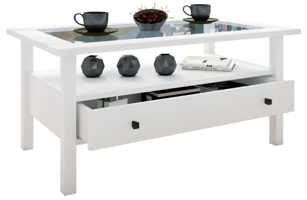 LingisL Couchtisch 1 Schublade 1 Ablage weiß.