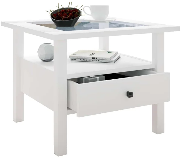 LingisM Couchtisch 1 Schublade 1 Ablage weiß.