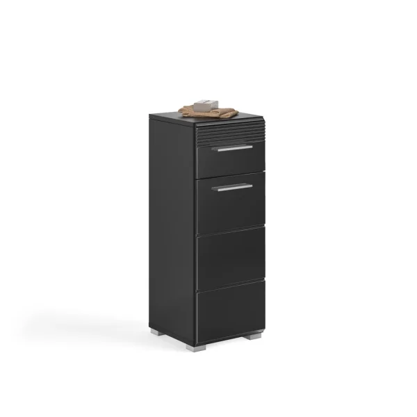 Linus Badschrank 1 Tür, 1 Schublade Hochglanz schwarz,schwarz.