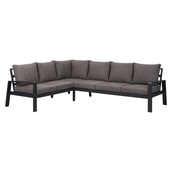 Lis Garten-Sofa Ecksofa mit Kissen schwarz, grau.